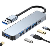 5 in 1 USB to USB3.0+USB2.0x3+USB-C / Type-C HUB Adapter, Cable Length: 10cm, BYL-2301U
